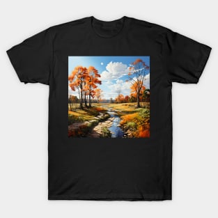 Autumn Maple Leaves Fall Tree Forest Field Landcape T-Shirt